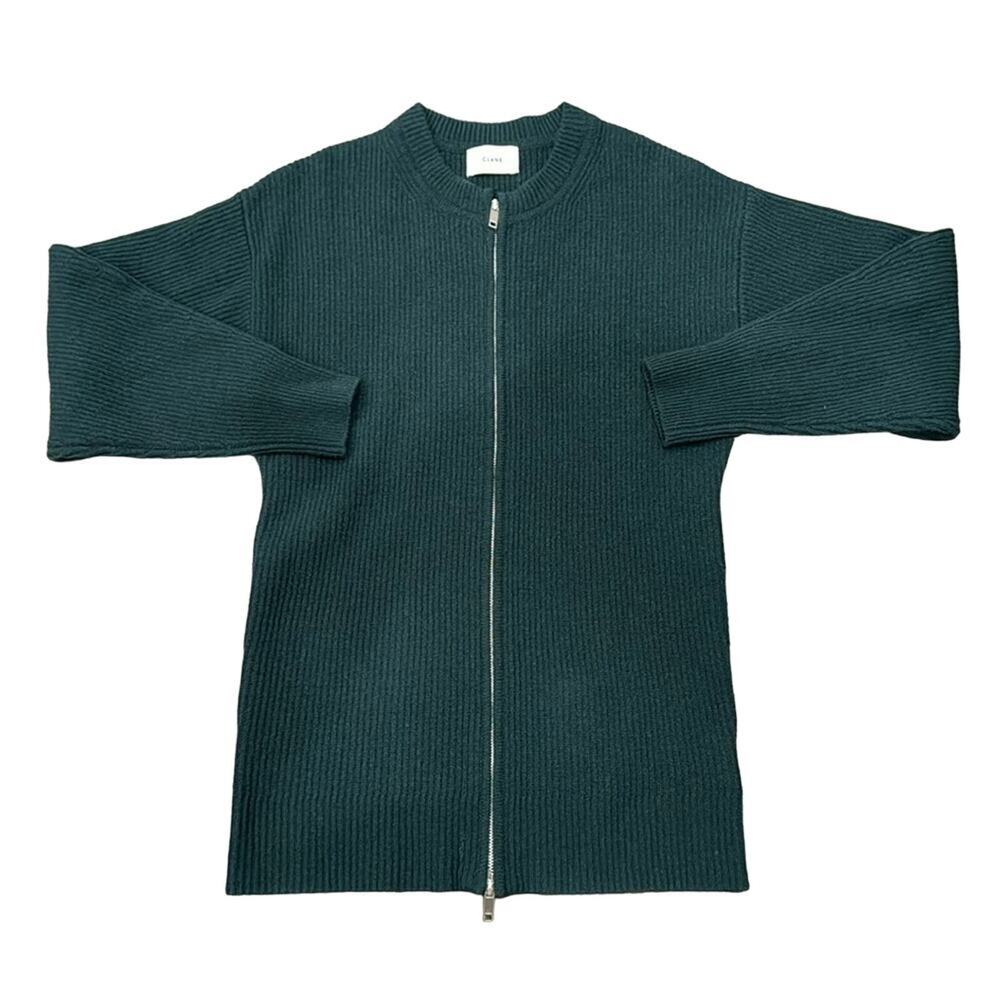 CLANE Men's Rib Knit Full Zip Sweater Pine Green Size S/M